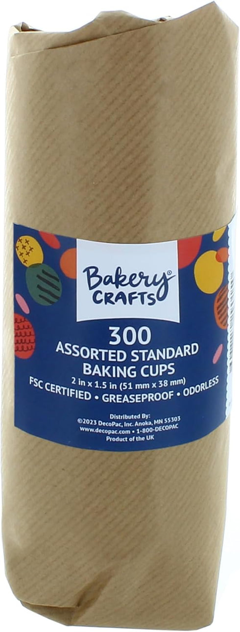 Bakery Crafts Pastel Everyday Baking Cups - 300-2" Cupcake Liners with Multi-Colored Stars, Greaseproof Paper Cases