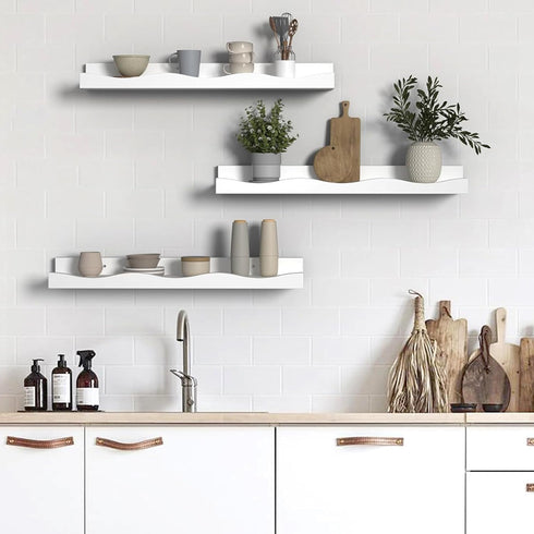 15.7 Inches, Set 3, AZSKY Floating Bookshelf for Kids, Cloud Picture Ledge Shelf - White, Nursery Book Shelves