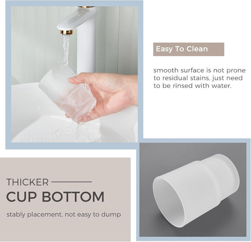 2 Pack, Glass Tumbler Cap Aomasi Frosted Bathroom Rinsing and Mouthwash Cup, Toothbrush & Toothpaste Holder & Drinking