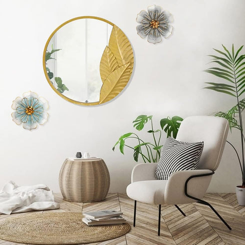 Metal Flower Wall Art Decor, 8.3" Rustic Modern Floral Sculpture for Indoor Kitchen Bedroom Living Room Outdoor