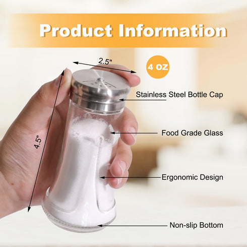 Set 4 oz Set 2 Salt & Pepper Shaker for Kitchen - Clear Glass Salt & Pepper Shakers with Stainless Steel Lid