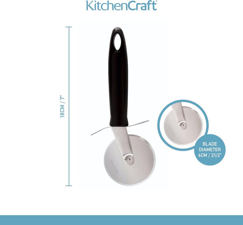 KitchenCraft Pizza Cutter Wheel, Stainless Steel, 20 cm, with Nylon Handle
