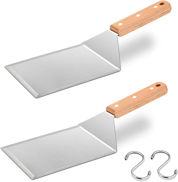 Wooden Metal Spatulas 2Pcs, HaSteeL Professional Griddle Spatula Tools Set for BBQ Grilling, Indoor & Outdoor