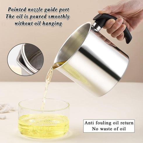 48 oz 1. Kyraton Bacon Grease Container With Strainer, Stainless Steel Oil Container, Pot Fat Storage With Lid, Easy