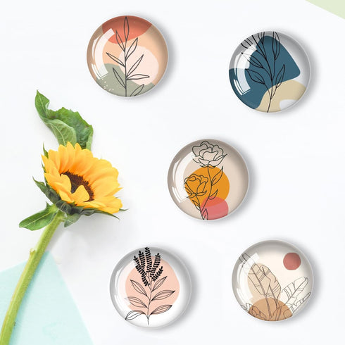 24Pcs 1.2in Round Crystal Glass Refrigerator Magnets, Cute Line Drawing Flower Magnets for Fridge and Locker