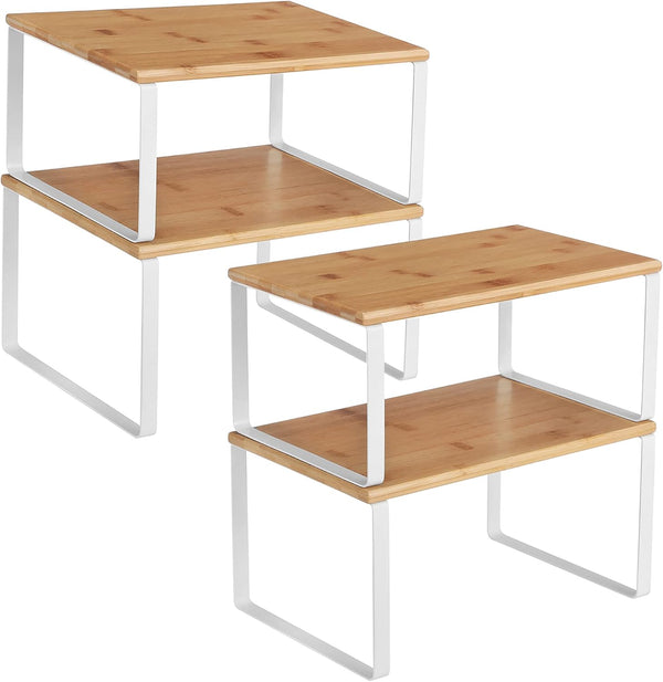 SONGMICS Cabinet Organizer Shelf, Set of 4 Kitchen Counter Shelves, Kitchen Storage,