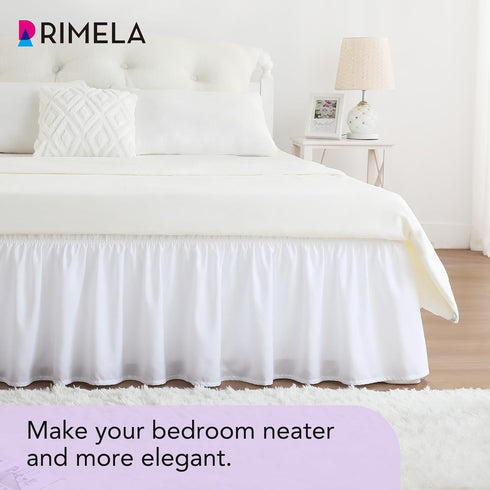 RIMELA White Bed Skirt Queen Size 15 Inch Drop, Elastic Bed Skirting for Bed Base and Frame, Lightweight Adjustable