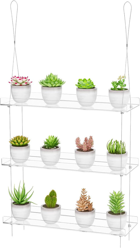 OtNiap 3-Tier 16In, Clear Hanging Window Plant Shelves Height Adjustable Acrylic , Indoor Windows Wall Hanging Plant