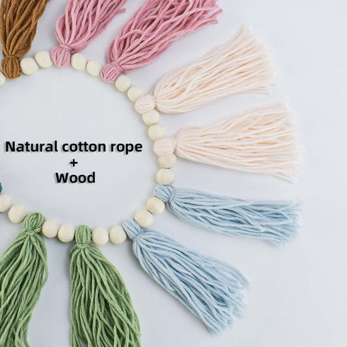 yuntop Rainbow Boho Tassel Wall Hanging with Wood Beads - Colorful Pastel Tassel Garland for Kids Room, Classroom