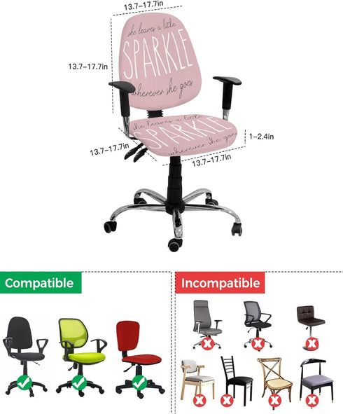 Sparkle Positive Energy Text Office Chair Cover, Stretch Elastic Universal Computer Chair Covers, Pink Background