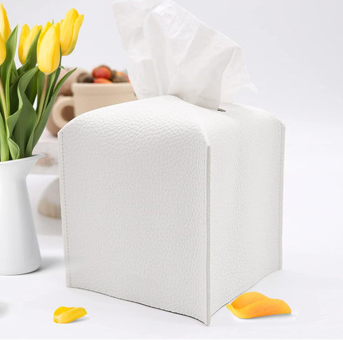 HOMOTEK 2 Pack Tissue Box Cover, Square PU Leather Tissue Holder, Decorative Facial Tissue Cube Paper Organizer for