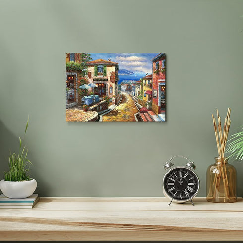 Italian Cityscape Abstract Wall Art, Mediterranean City Italy Street Towns Canvas Painting for Paris Cafe Room
