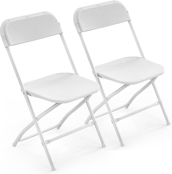 VINGLI 2 Pack White Plastic Folding Chair, Indoor Outdoor Portable Stackable Commercial