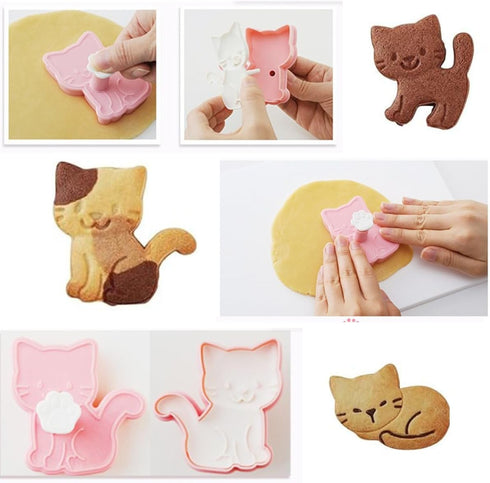 Cookie Cutters Cat Shape, 3PCS Animal Cookie Stamps for Baking, Pink
