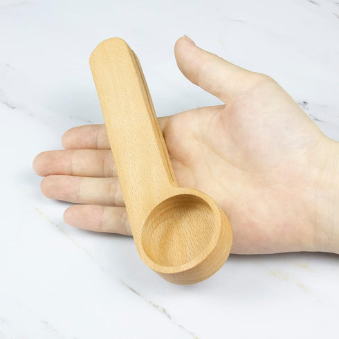 KVMORZE 2-In-1 (6) Wooden Coffee Scoop and Bag Clip, Tablespoon Wood Measuring Scoop with Bags Sealer, Bags Sealer