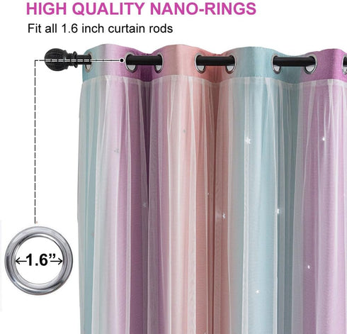 conokata Grommet 2 52W 95L) Star Girl and Kids Curtains for Bedroom Rainbow Ombre Double Layer Cute Shot Nursery