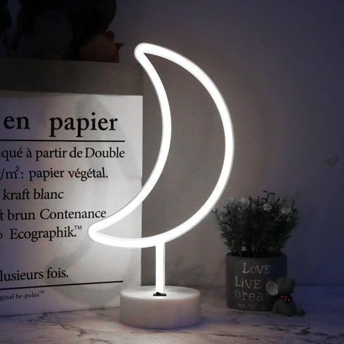 Neon Moon Lights, LED Moon Decor Neon Signs Art Decorations, Crescent Night Lights Lamp for Party Supplies, Kids Gift