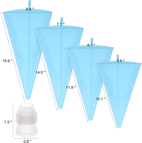 16 Pcs Reusable Pastry Piping Bags - Silicone Icing Bags with 8 Coupler for Cake Decorating, 10, 12, 14, 16 Inch