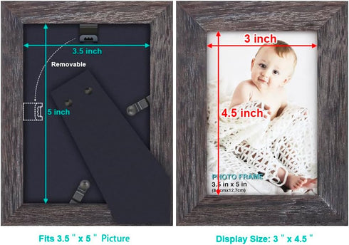 RPJC 3.5x5 inch Picture Frame - Solid Wood High Definition Glass for Table Top Display and Wall Mounting