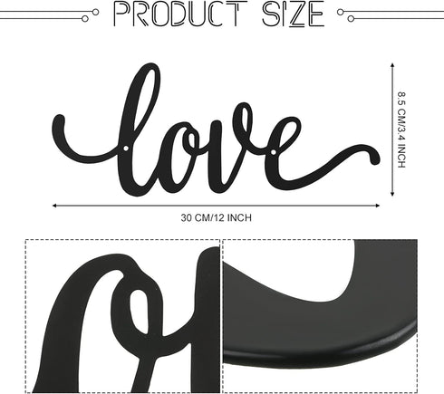 Metal Wall Decor Rustic Letter Signs, Black Wall Art Hanging Word Cutout Decoration for Home (Love Style)