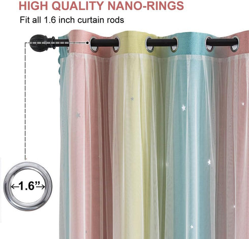 conokata Grommet 2 52W 84L) Star Girl and Kids Curtains for Bedroom Rainbow Ombre Double Layer Cute Shot Nursery