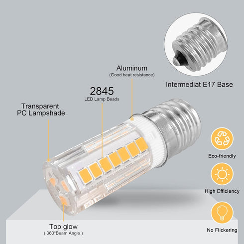 E17 Light Bulb 3000K Warm White - T5 Intermediate Base Microwave LED Bulbs, 3.5W Equivalent for Refrigerator, 4 Pack