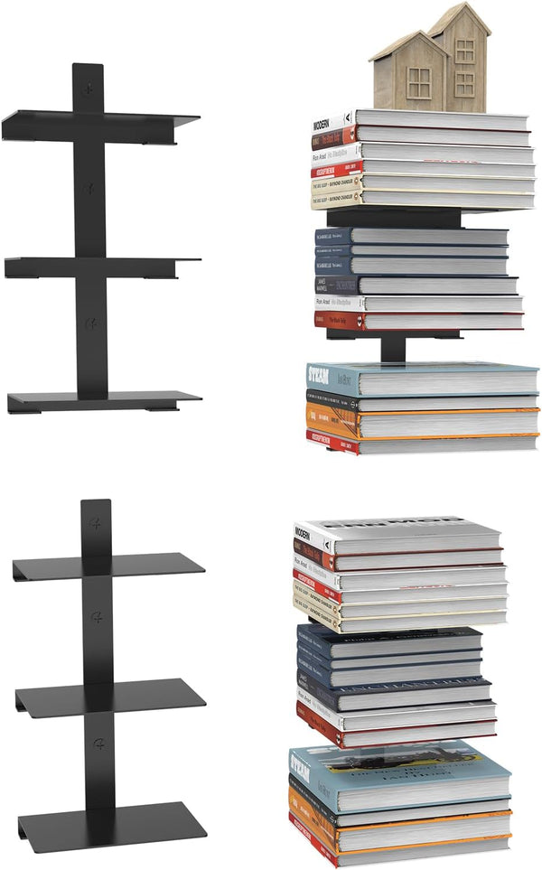 Floating Invisible Bookshelves for Wall, 6 Tier Heavy Duty Metal, 2 Pack