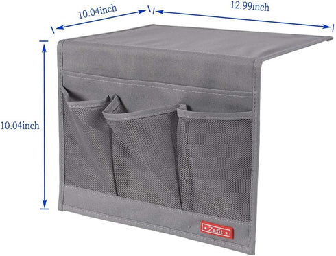 Bedside Storage Organizer Caddy for Remotes Phone Glasses (Classic 4 Pockets-Grey)