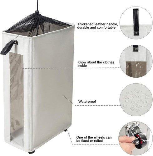 ZERO JET LAG 25 Inches Slim Laundry Storage Hamper - Large Rolling Clothes Bin with Clear Window