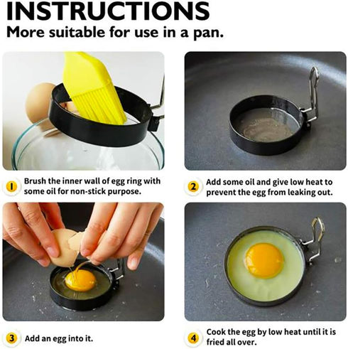 Egg Ring for Frying Eggs and English Muffin - Round Shaper Mold with Anti-scald Handle - Stainless Steel Non-stick