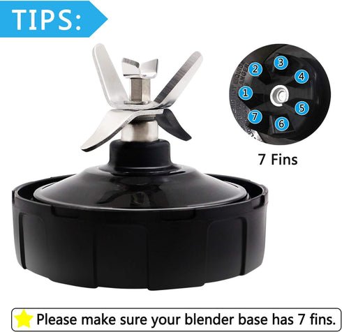2 PACKS 7 FINS Extractor Blades, Replacement Bottom Blade for Ninja Blender Nutri Ninja Auto iQ and More