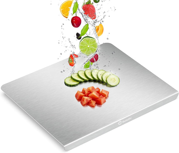 Stainless Steel Cutting Board with Lip, Large Metal Chopping Board with Counter