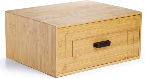 Kingrol Bamboo Cube Storage, Stackable Desk Drawer Organizer with Handle for Home Office, 15 x 11.75 x 6.5 Inch
