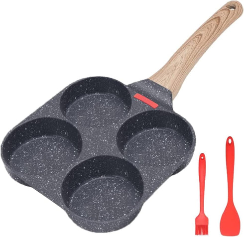 Egg Frying Pan, Nonstick 4 Cups Pancake Pan for Breakfast, Suitable for Gas & Induction (Black)