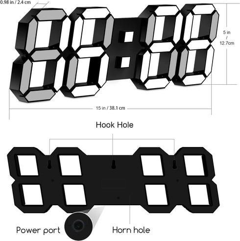 3D Snooze Dimmable 12/24 (15 Inch, Deeyaple Led Digital Alarm Clock Small Wall Clock Time Memory Date Temperature