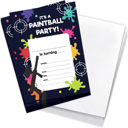 Desert Cactus Paintball Happy Birthday Invitations Style 2 Invite Cards (10 Count) with Envelopes for Kids Party