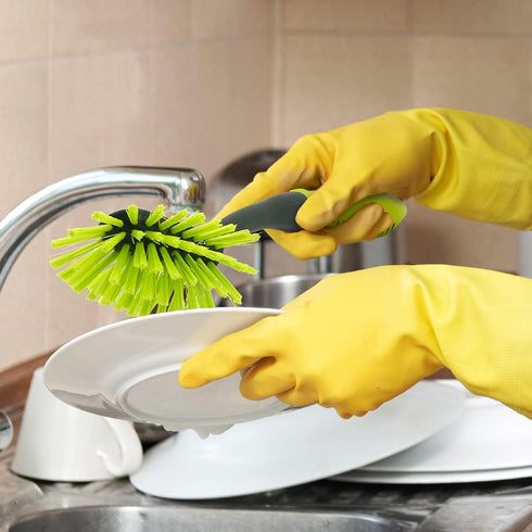 Pine-Sol Long Handle Dish Brush – Soft Bristle Kitchen Scrubber, Safe with Non-Stick Cookware, Oblong by Pine-Sol