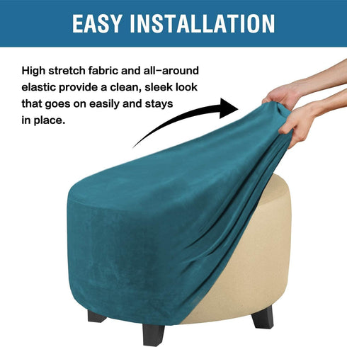 ADPON Velvet Plush Ottoman Cover,Super Stretch Round Ottoman Slipcover Washable Storage Stool Furniture Protector