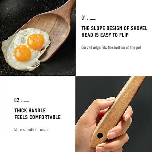 Wooden Spatula, 15.3 Inch Flat Wood Wok Spatula, Handmade Kitchen Utensils for Nonstick Cookware