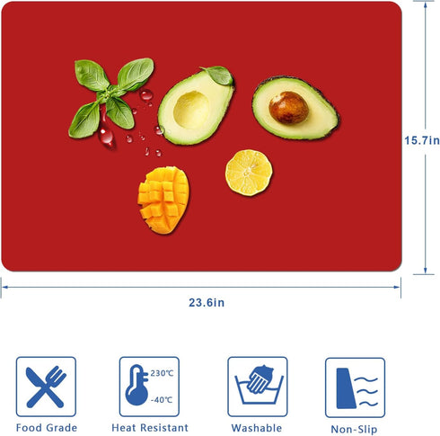 2 PCS Silicone Mats for Kitchen Counter, 23.6" by 15.7" Multipurpose Mat,Heat Resistant Nonskid Table Mat for Air Fryer to Site on, Countertop Protector (red) by PUSCRIENO