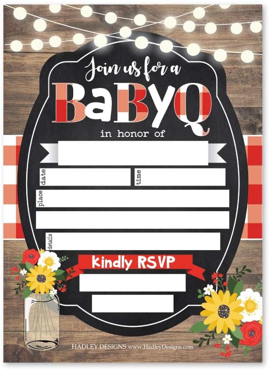 Hadley Designs 25 Baby Shower Invitations - Sprinkle Invite for Boy or Girl, Rustic Barbeque Gender Neutral Reveal