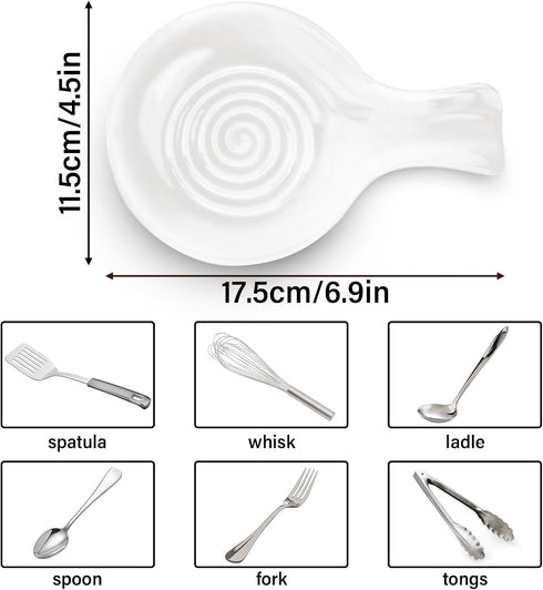 Ceramic Spoon Rest for Kitchen, Heat Resistant Utensil Holder for Countertop, Dishwasher Safe, Blue (White)