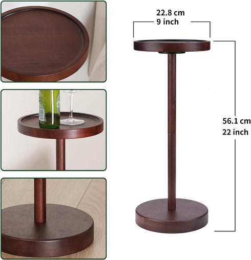Small Round Martini Table | Solid Acacia Wood Pedestal Side Table