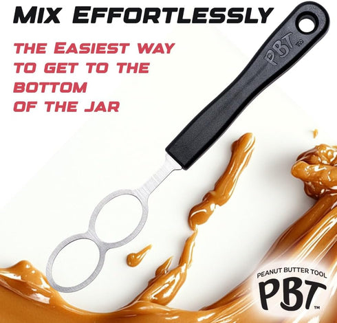 PBT - Peanut Butter Mixer, Stainless Steel Stirring Tool for Natural Peanut Butter, Dough, Yogurt, Sauces, and More