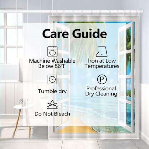Summer Shower Curtain Set for Bathroom, White Window Blue Sky Sea Water with Green Palm Trees, 72x72 inches
