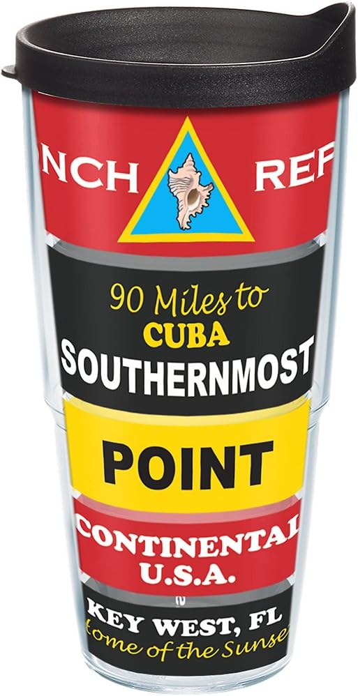 Tervis Florida-Southernmost Point Buoy Insulated Tumbler, 24oz, Clear with Wrap and Black Lid