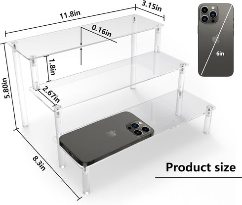 Acrylic Riser, 2 Pcs Clear 3 Tier Display Risers for Cologne, Amiibo, Funko POP Figures, Cupcake, and Cosmetic Holder