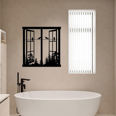 Resama Metal Wall Art, Birds In the Window Landscape Wall Hanger, Mountain and Forest Nature Decor, Unique Large Wall