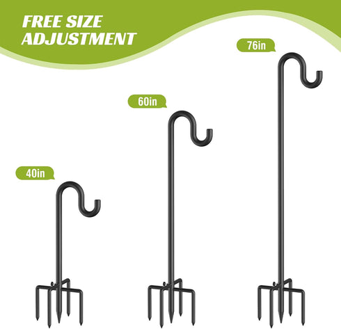76 Inches 5 Forlogic Bird Feeder Pole Shepherd Hooks for Outdoor, Heavy Duty Bird Feeder Pole for Garden Decor, Black