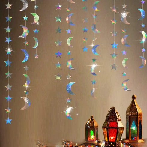Cheerland Iridescent Twinkle Little Star Moon Garland, Birthday Party Decorations for Year Eve Ramadan EID